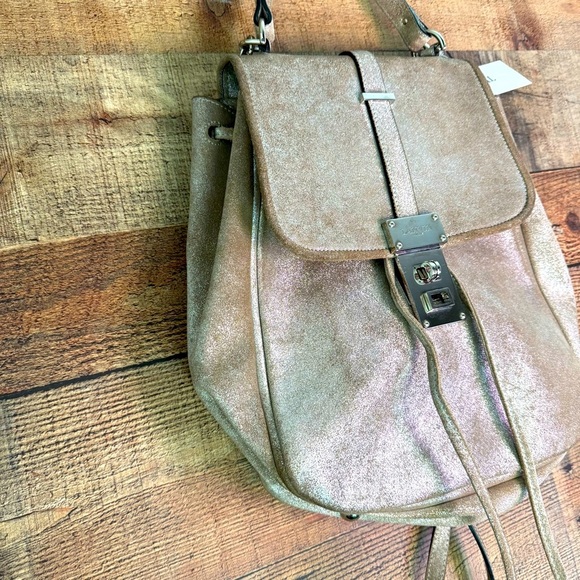 Rare Lanvin Collection 2 Way Shoulder Metallic Leather Taupe Bucket Bag - Picture 4 of 13